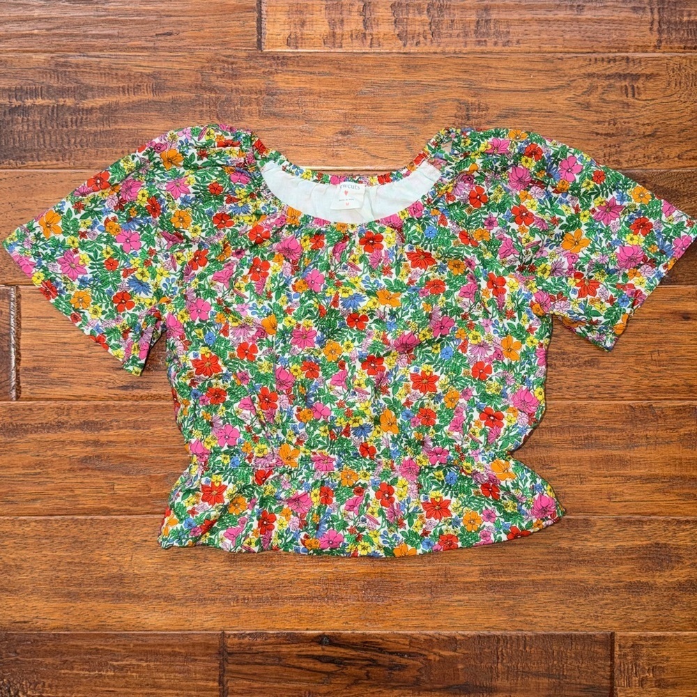 Crewcuts JCrew Girls' gathered-waist crop top in floral, size medium